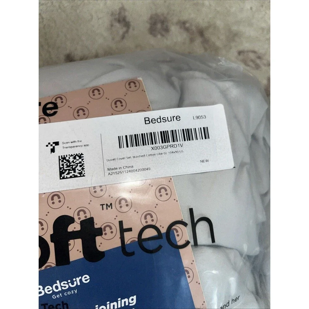 Bedsure Light Grey Duvet Cover King Size - 3 Pieces Prewashed Cotton-